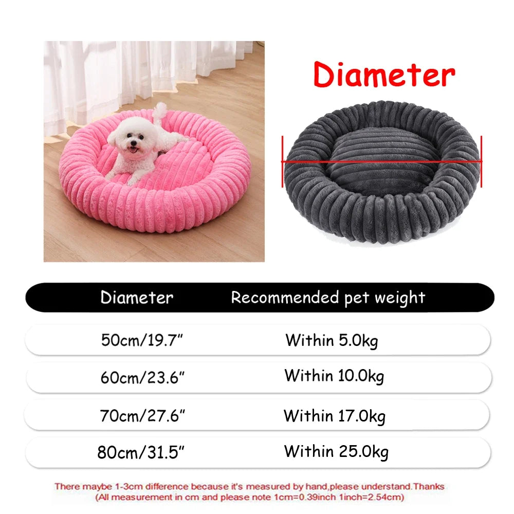 Round Plush Pet Bed for Dogs & Cats