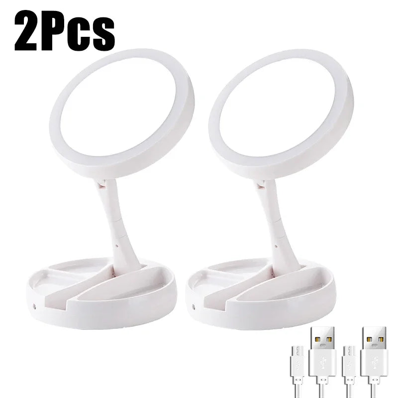 Makeup Mirror with Light – LED Vanity Mirror, 3 Light Modes, USB Charging, 360° Rotation & Storage Base