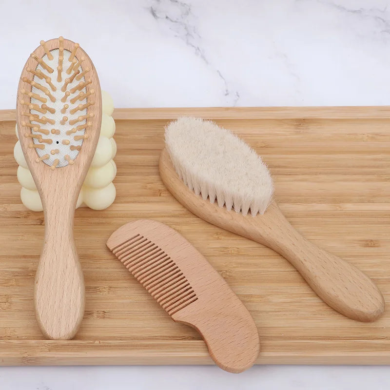 Newborn wooden comb & baby hairbrush set