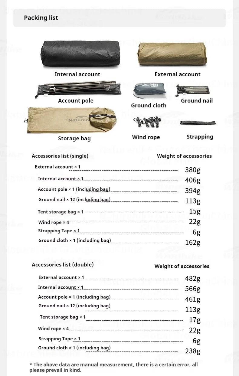 Naturehike MONGAR Series UL Tent Portable Ultralight 1 and 2 Person 15D Nylon Rainproof Expandable Canopy Double Layer Camping Outdoor Hiking Backpacking Cycling Tent