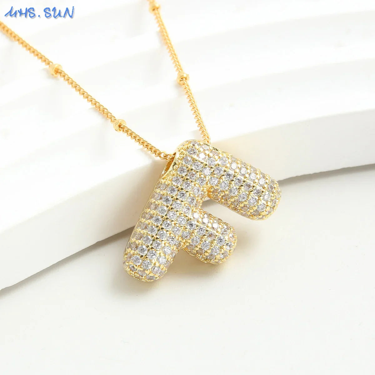 MHS.SUN Gold Plated Balloon 26 Letter Necklaces Copper Zircon Bubble Initial Pendant Chunky Women Personality Chain Jewelry