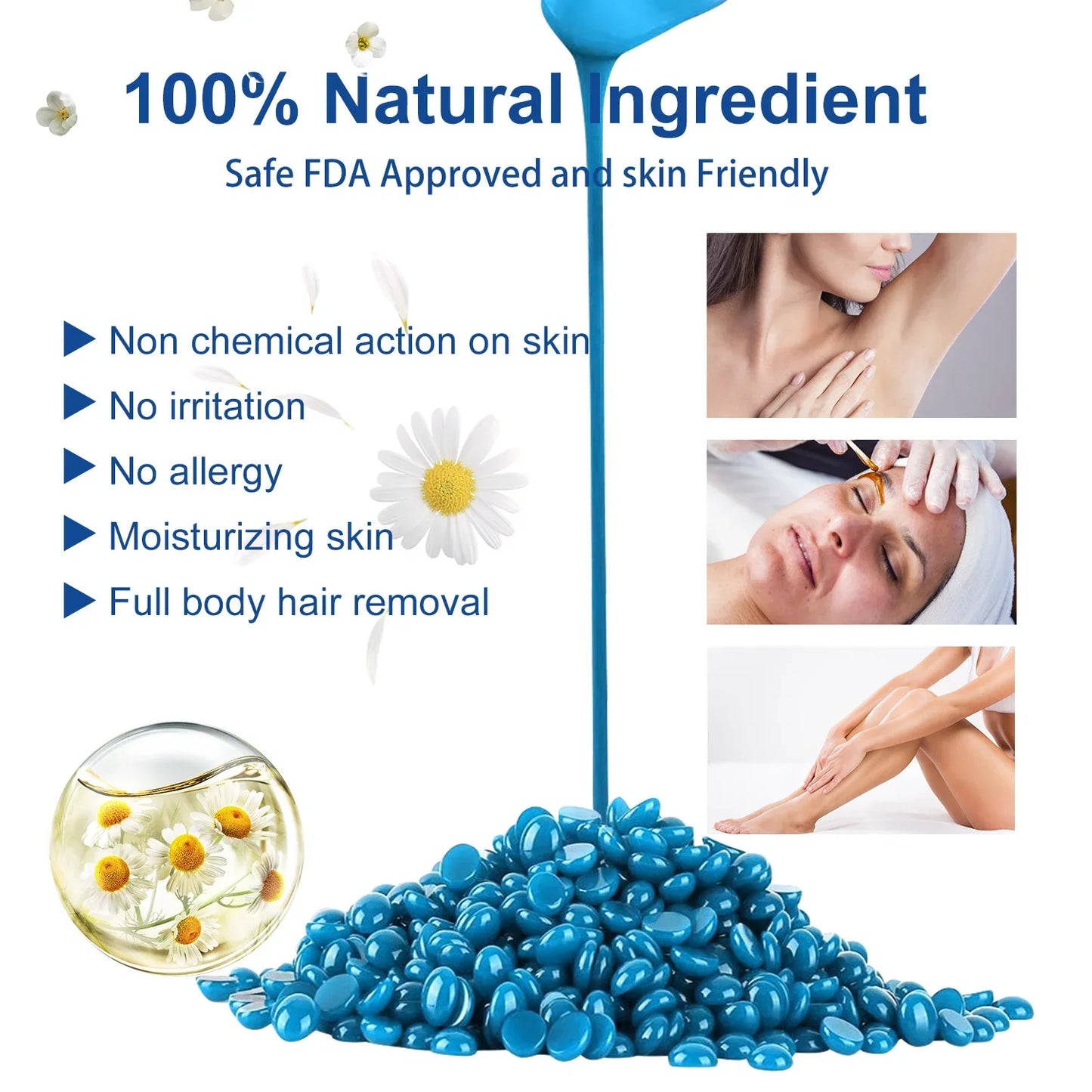 SUMAX Hard Wax Beans Hot Film Painless Hair Removal 100g  for Full Body Bikini Face Legs Underarm