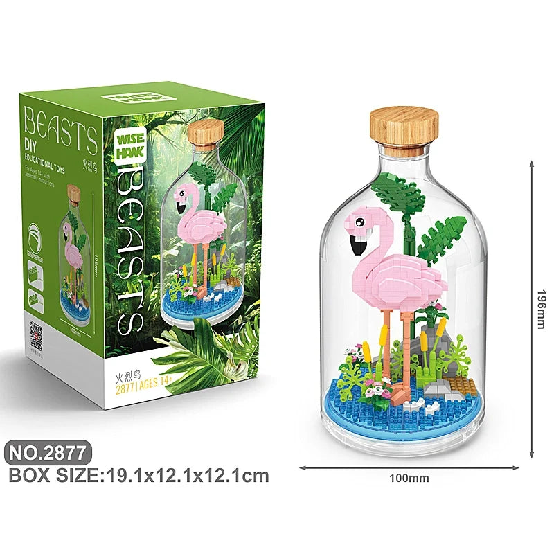 Creative Children's Building Blocks Set - Flamingo & Seahorse Educational Toys in Bottled Design