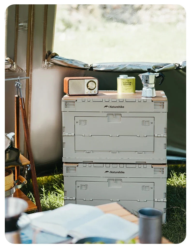 Naturehike PP Folding Storage Box Outdoor Camping Travel Large Box Equipment Portable Multifunctional Car Trunk Storage Cabinet With Table Board