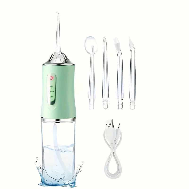 Portable Oral Irrigator Water Flosser – USB Rechargeable Dental Cleaning Tool with 4 Nozzles & 200ML Tank