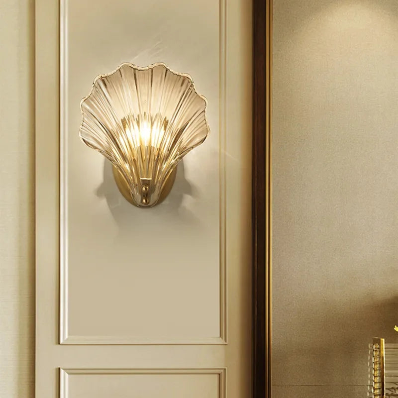 Brass And Glass Seashell Wall Light With E14 Bulb Base