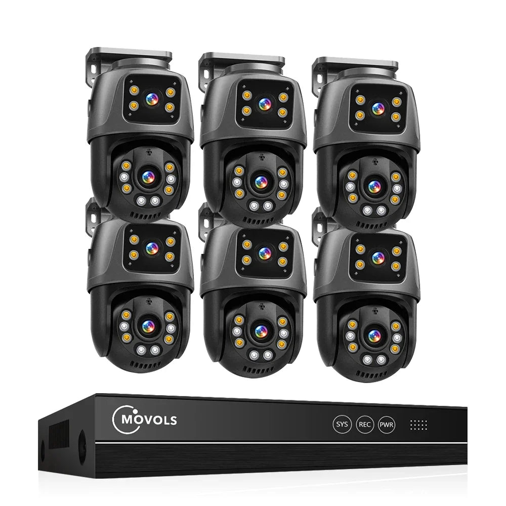 Movols 6MP XMEYE POE Surveillance System Dual Lens PTZ Two Way Audio POE Security Camera System 16CH NVR Video Surveillance Kit
