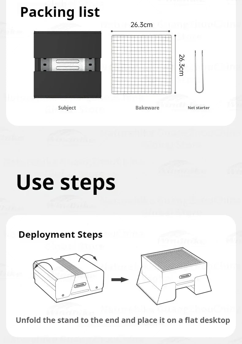 Naturehike Folding Charcoal Grill Outdoor Portable 1-2 Persons BBQ Desk Tabletop Stove Furnance Camping Picnic Barbecue Burner Cooking Grill Stand