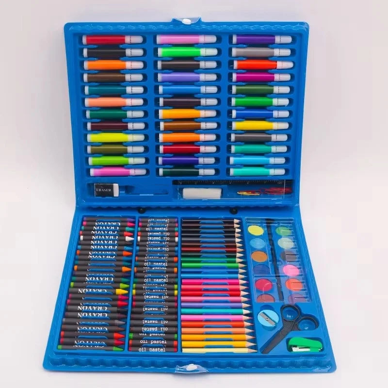 150-Piece Children's Art Brush Set - Oil Paint, Watercolor Pens, Crayons & Pencils in Gift Box for Creative Painting Fun