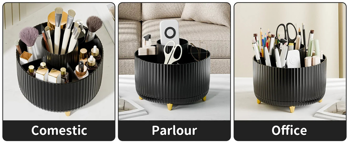 Makeup Brush Holder Organizer – 5 Slot 360° Rotating Desktop Storage for Vanity, Bathroom & Office