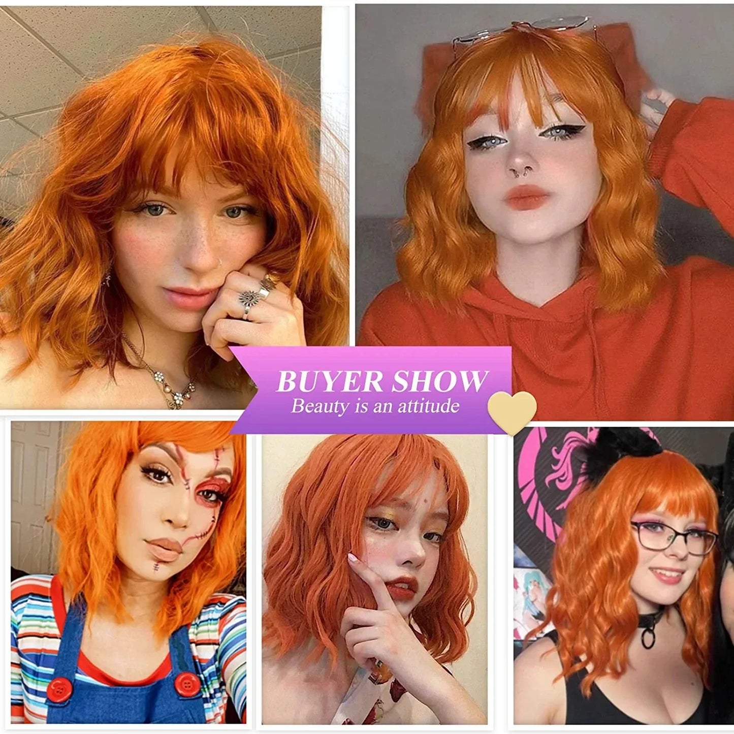 Light Pink Short Wavy Synthetic Hair Wigs with Bangs Cosplay Natural Shoulder Length Bob Wig For Women Afro Heat Resistant Fiber