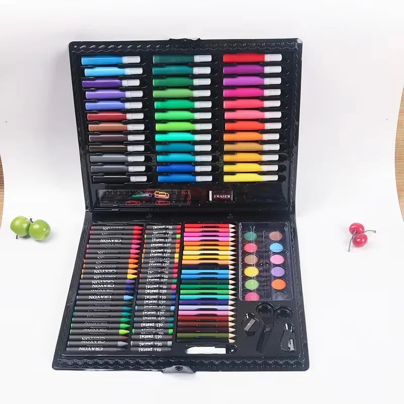 150-Piece Children's Art Brush Set - Oil Paint, Watercolor Pens, Crayons & Pencils in Gift Box for Creative Painting Fun