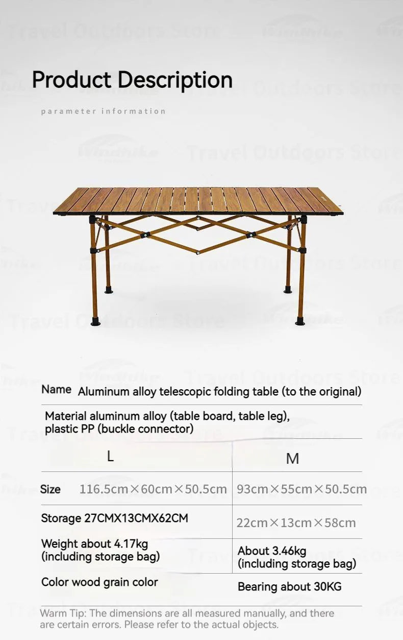 Naturehike Telescopic Folding Table Portable Retractable BBQ Table Outdoor Camping Table Bearing 30kg Aluminum Alloy Table Garden Picnic Party 2 Sizes