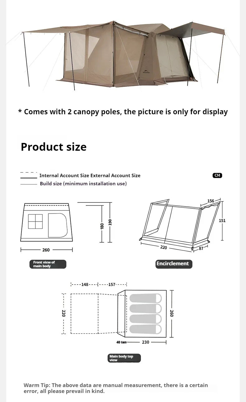 PRE-ORDER Naturehike VILLAGE 6.0 Gen 2 Flagship Edition Fast Automatic Cabin Tent Ti Black Coated Sunscreen Large 15m² Use Space 4 Person Waterproof