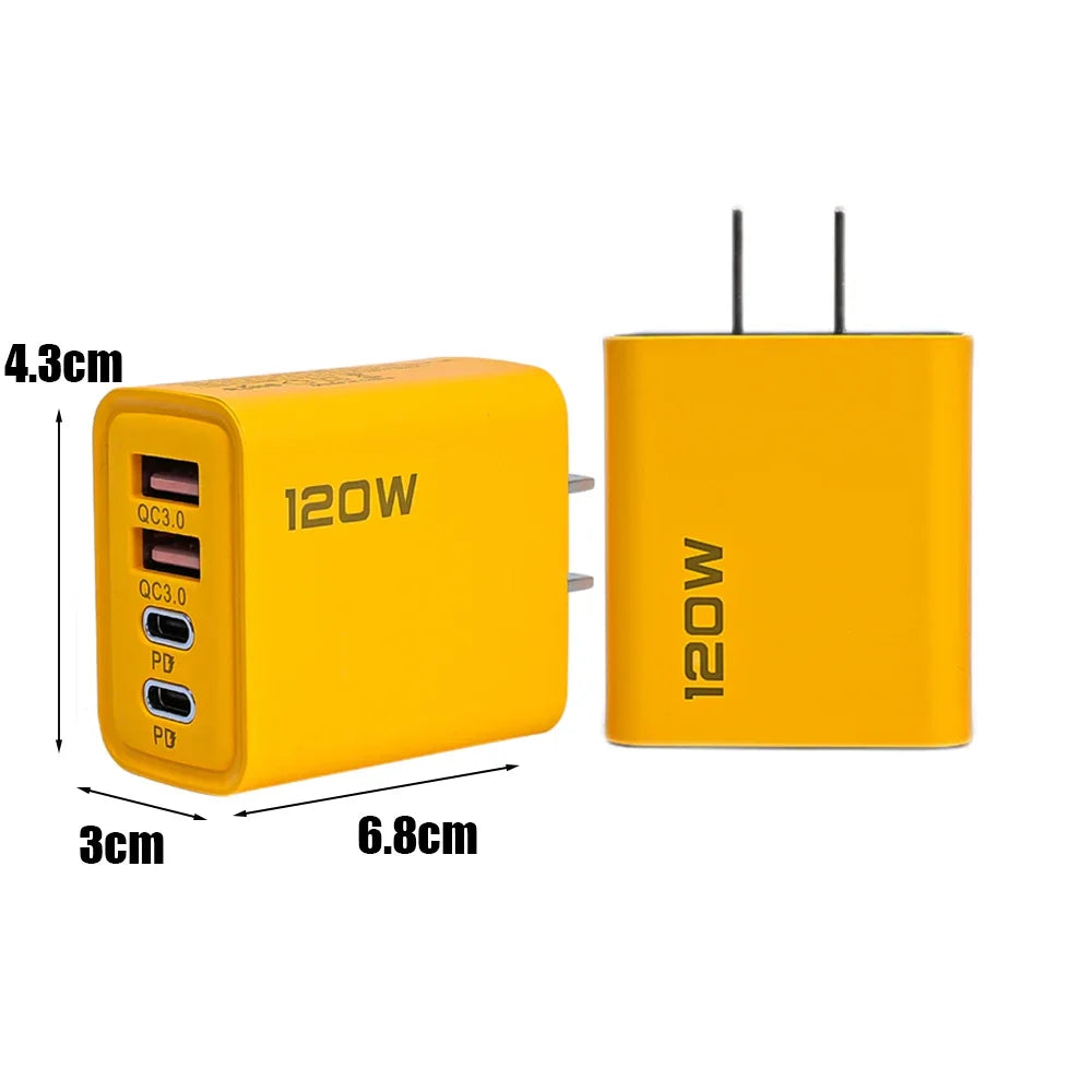 120W Wall Charger Adapter Type C QC3.0 Fast Charging PD USB Charger For iPhone 15 Xiaomi Samsung 60W USB-C To Type C Cable