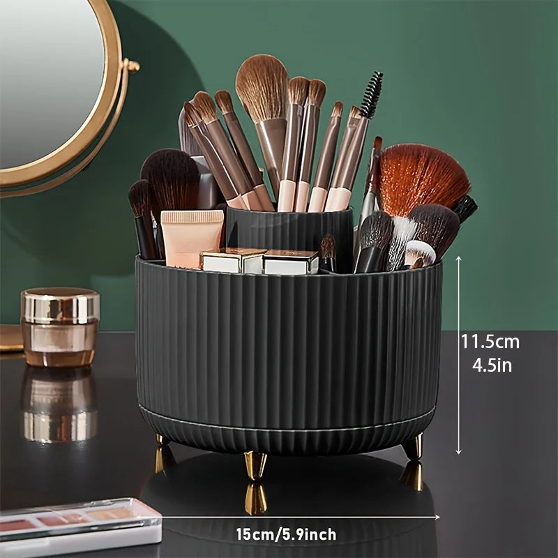 Makeup Brush Holder Organizer – 5 Slot 360° Rotating Desktop Storage for Vanity, Bathroom & Office