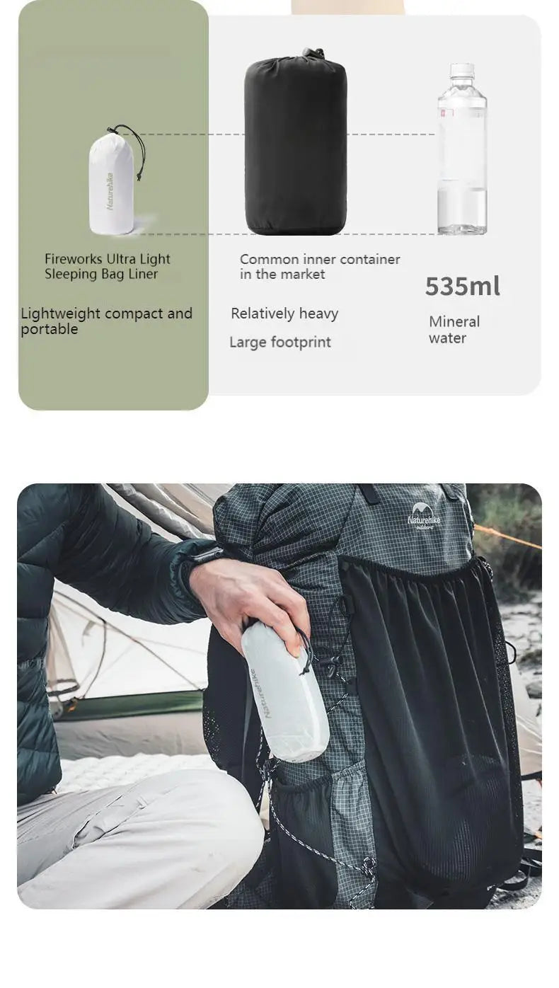 Naturehike FIREWORKS Sleeping Bag Liner Portable Ultralight Skin Friendly Thermal Warm Summer Insert Velvet Lining Sleeping Bag 128g Nylon Low Elastic