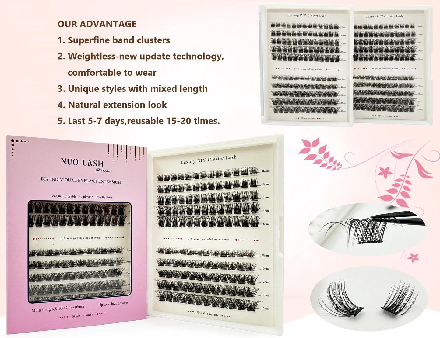 NUO Makeup Luxury DIY Cluster Lash Extension Glue-Based Percut Eyelash Segment Individual Lashes 3D Ribbon Lashes Private Label