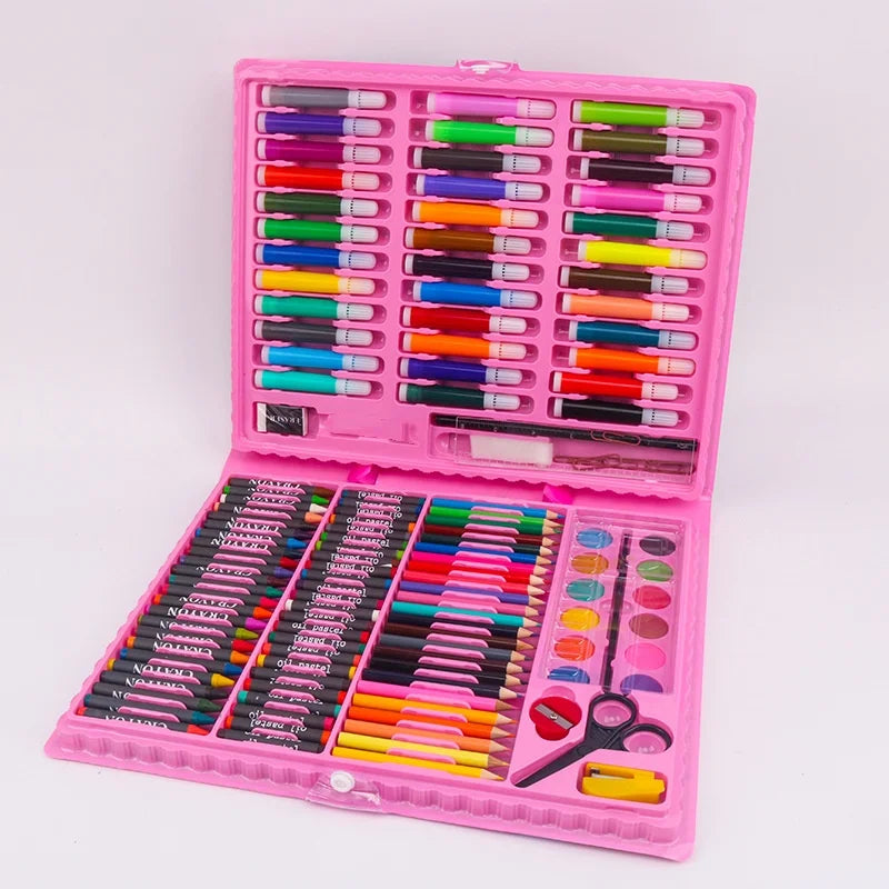 150-Piece Children's Art Brush Set - Oil Paint, Watercolor Pens, Crayons & Pencils in Gift Box for Creative Painting Fun