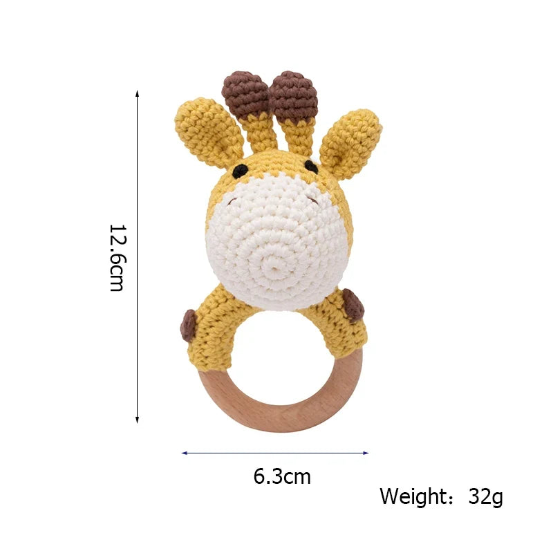 Bopoobo Crochet Bunny Teether Rattle Set - 3PCS Beech Wood Pacifier Chain for Newborns
