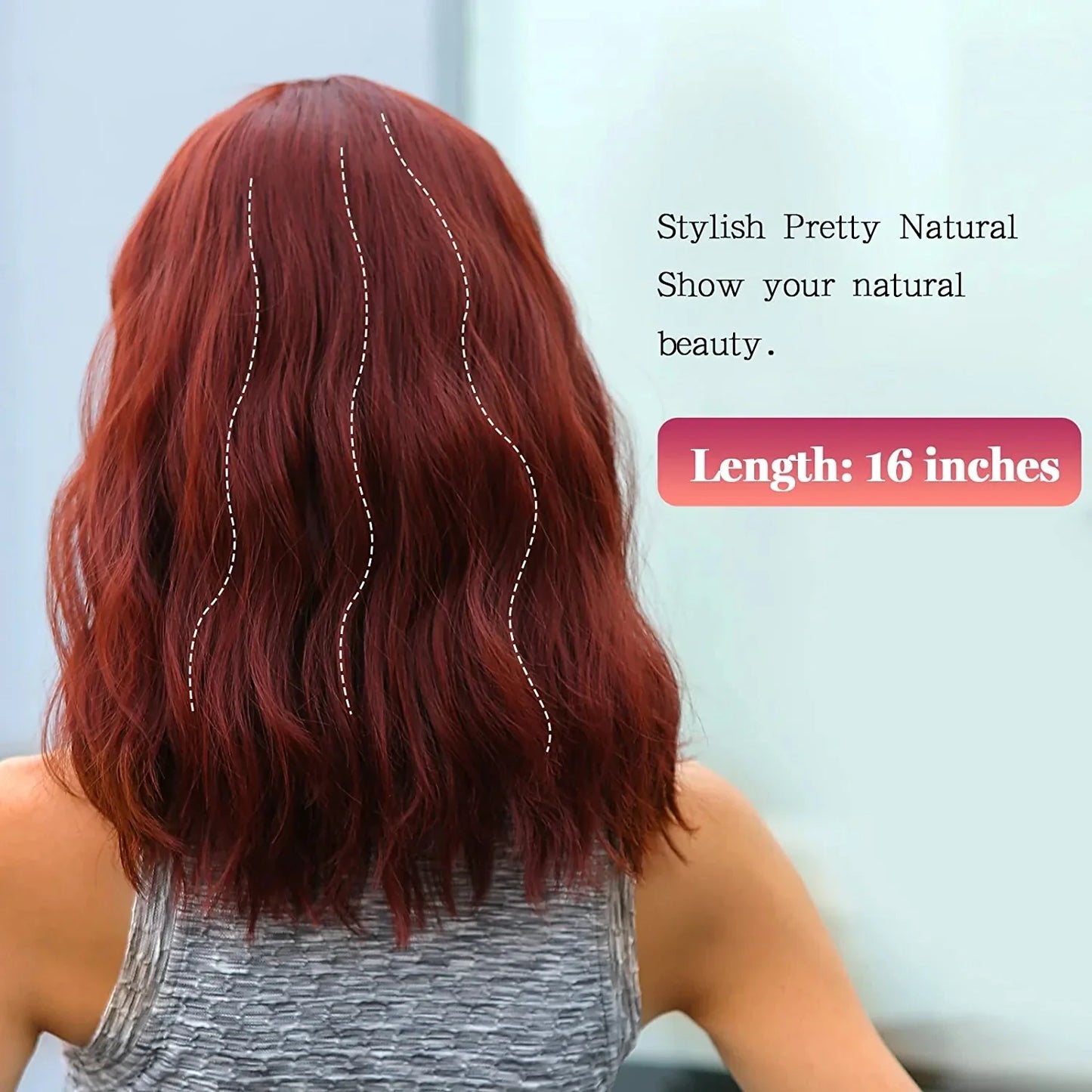 Light Pink Short Wavy Synthetic Hair Wigs with Bangs Cosplay Natural Shoulder Length Bob Wig For Women Afro Heat Resistant Fiber