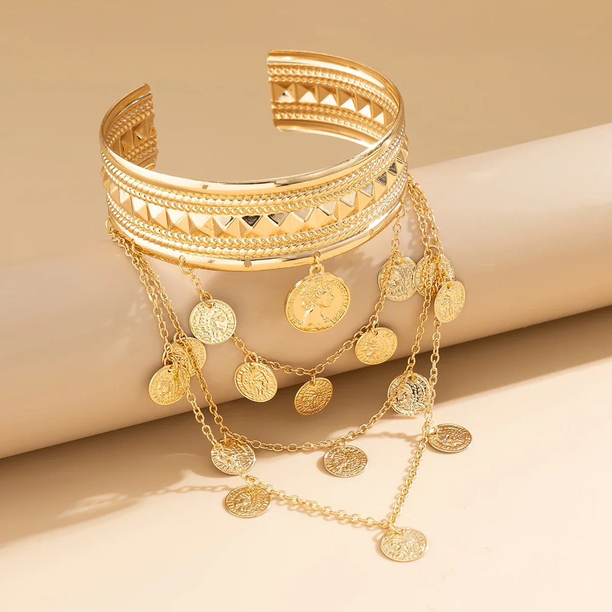 Salircon Gold Color Round People Head Coin Arm Bracelet for Women 2024 Trendy Open Adjustable On The Upper Arm Bangles Jewelry