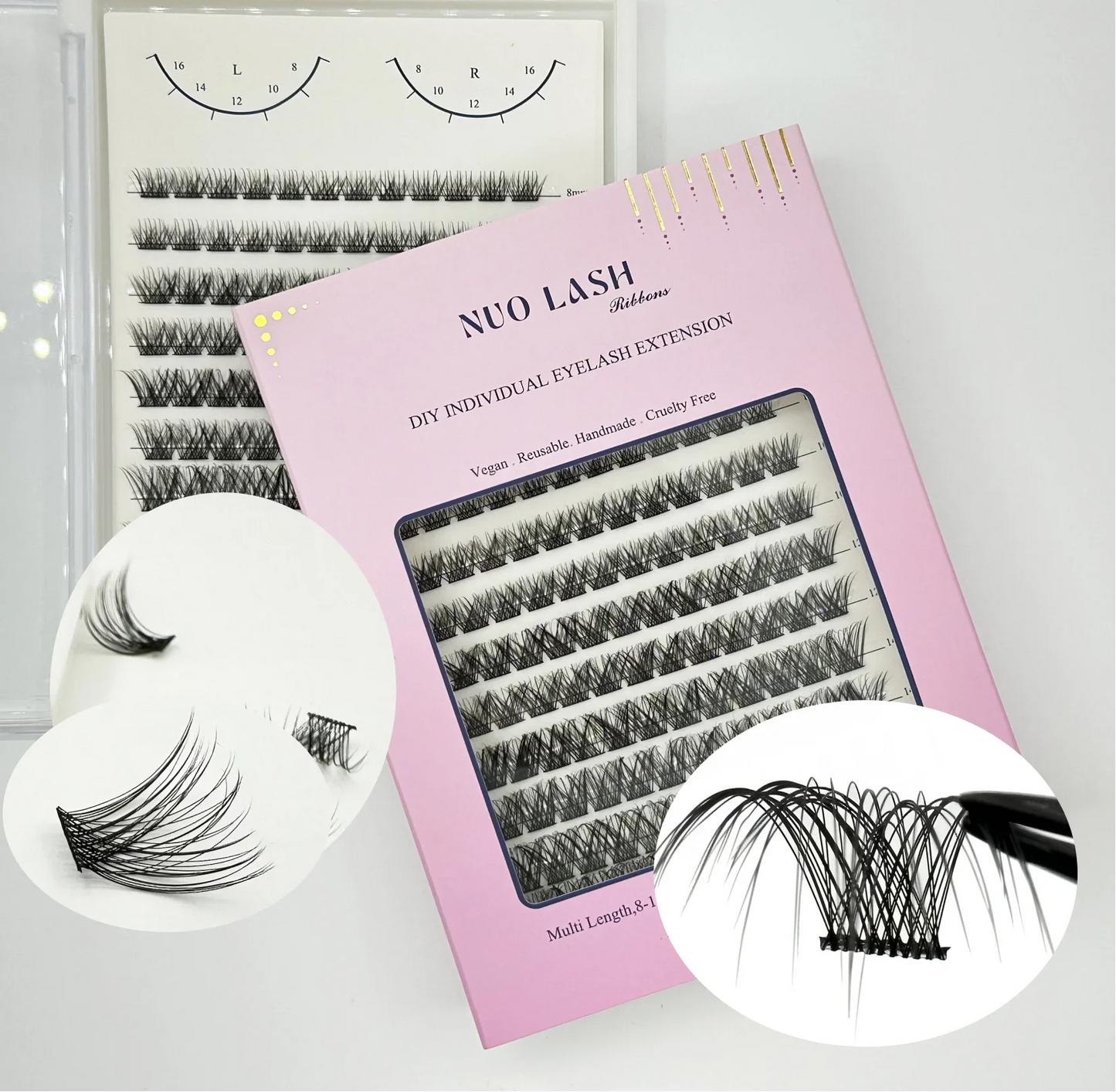 NUO Makeup Luxury DIY Cluster Lash Extension Glue-Based Percut Eyelash Segment Individual Lashes 3D Ribbon Lashes Private Label
