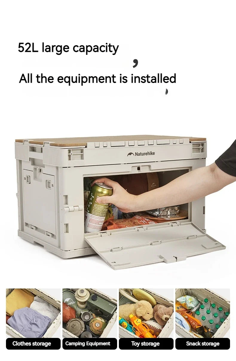 Naturehike PP Folding Storage Box Outdoor Camping Travel Large Box Equipment Portable Multifunctional Car Trunk Storage Cabinet With Table Board