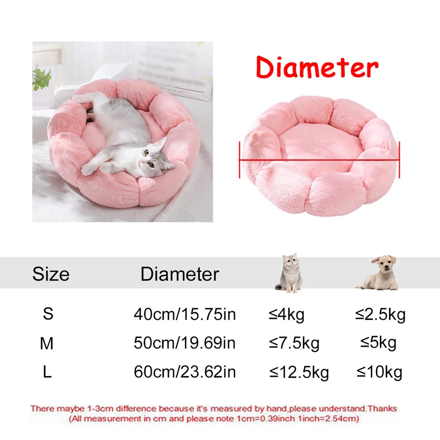 Round Plush Pet Bed for Dogs & Cats