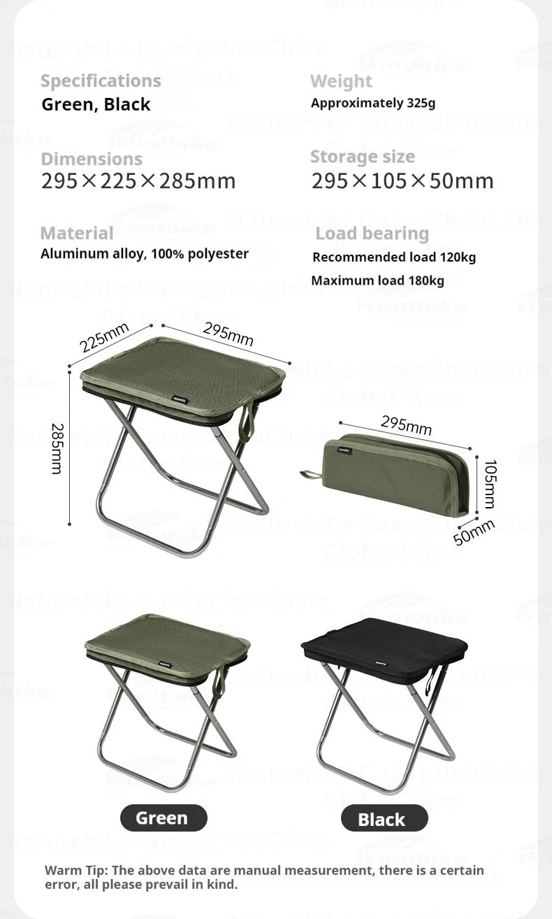 Naturehike Ultralight Folding Stool Portable Mini Chair 7075 Aluminum Alloy Fishing Outdoor Camping Chair 3CM Thick Cushion Seat Load 180kg