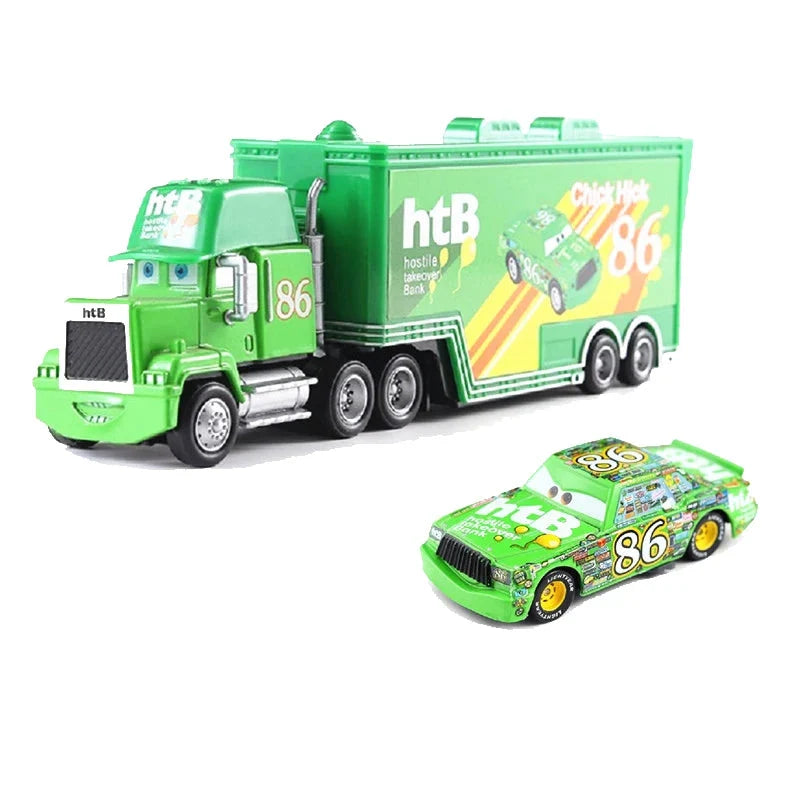 Disney Pixar Cars 3 Lightning McQueen, Jackson Storm, Cruz Ramirez, Hudson Mack Truck & Chick Hicks Toy Set