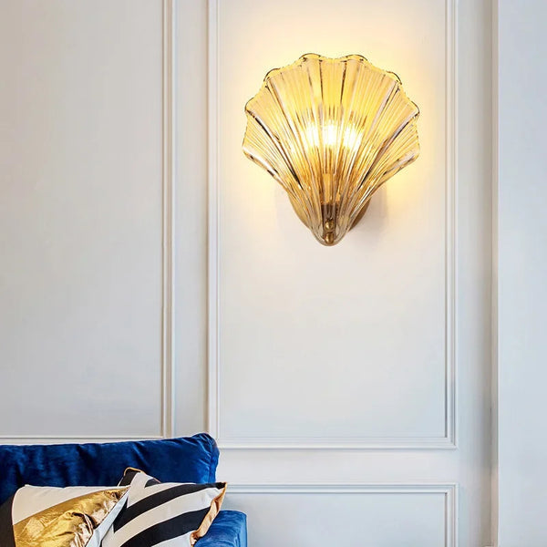 Brass And Glass Seashell Wall Light With E14 Bulb Base