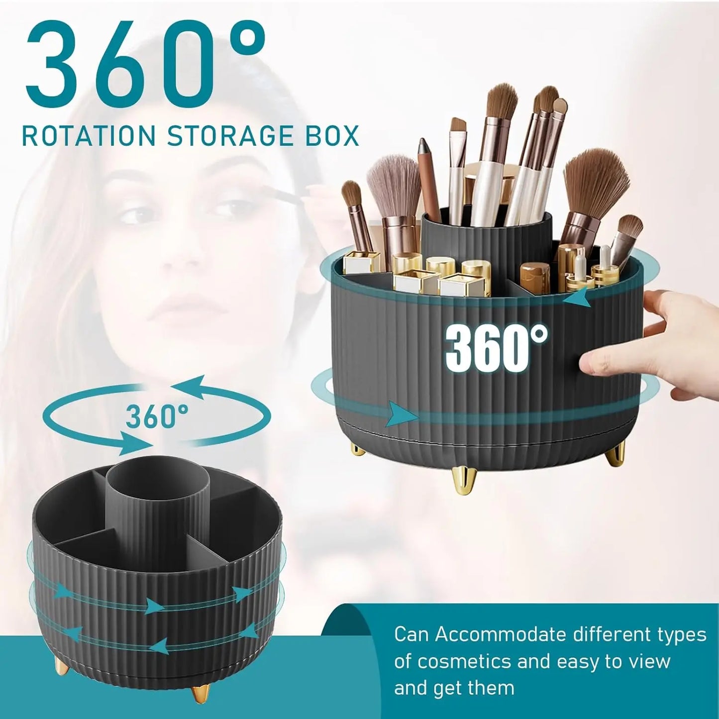 Makeup Brush Holder Organizer – 5 Slot 360° Rotating Desktop Storage for Vanity, Bathroom & Office