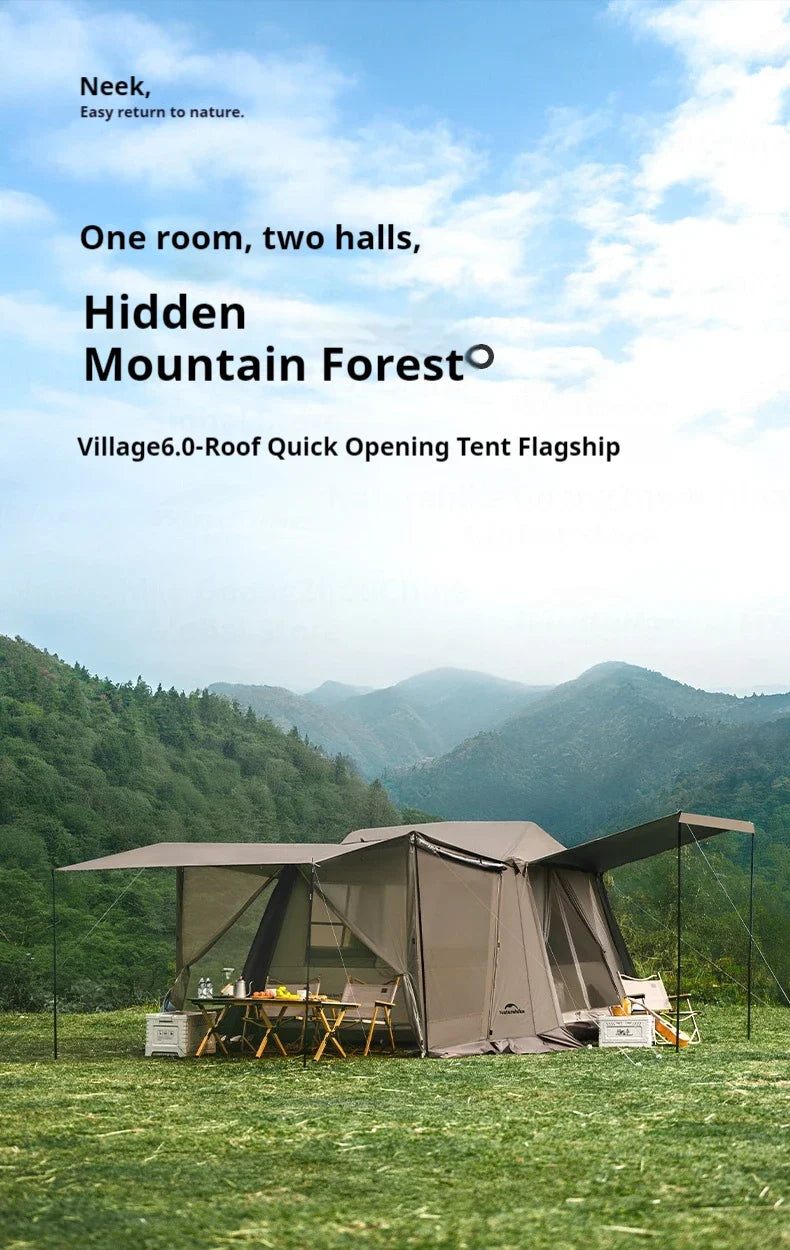PRE-ORDER Naturehike VILLAGE 6.0 Gen 2 Flagship Edition Fast Automatic Cabin Tent Ti Black Coated Sunscreen Large 15m² Use Space 4 Person Waterproof