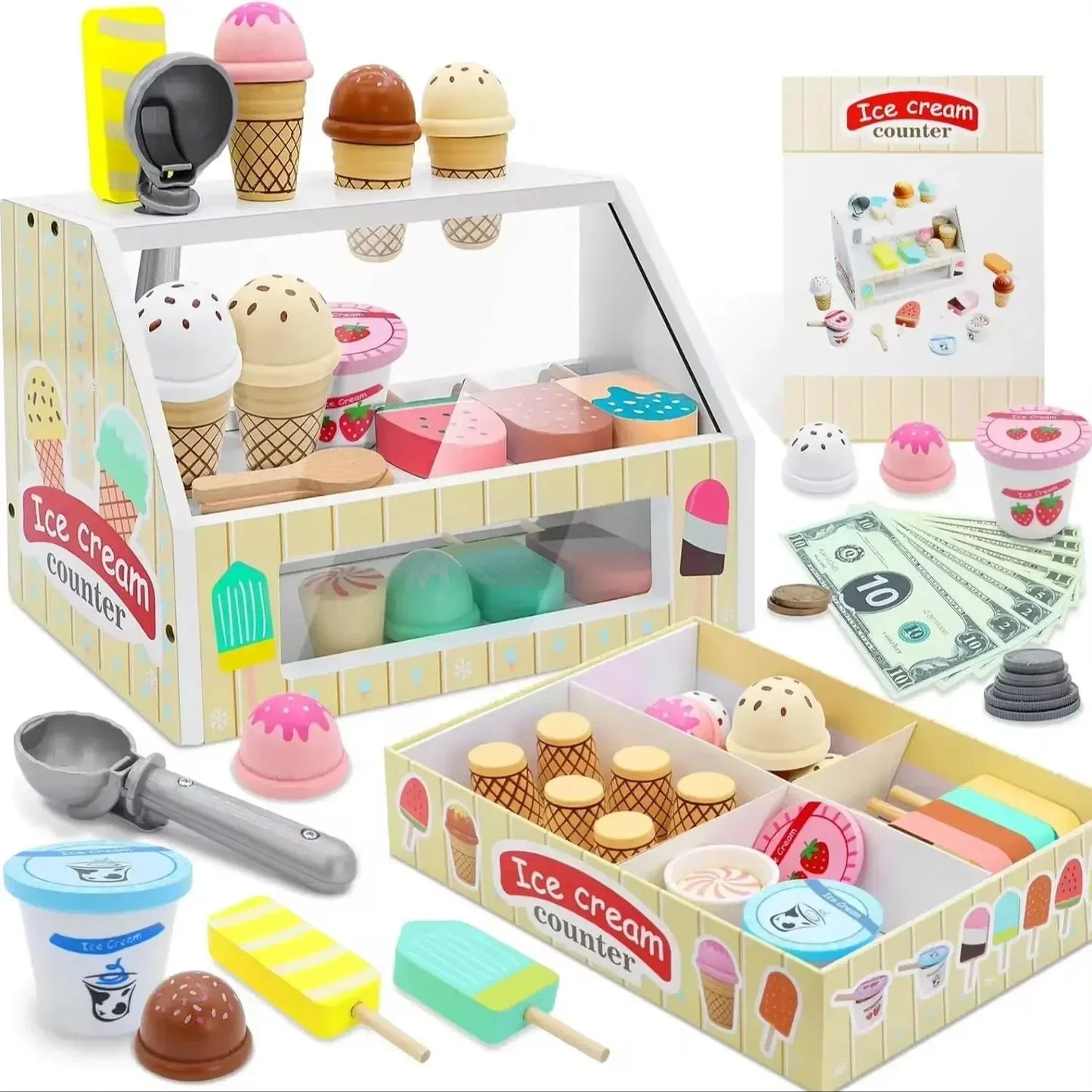 Kids pretend ice cream shop for Kids Montessori Food Toys Kitchen Accessories with coin