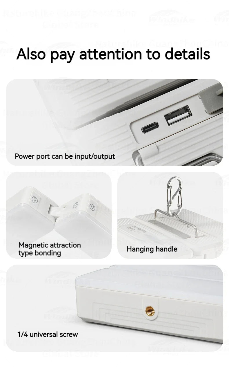 Naturehike Refractive Outdoor Camp Lamp Portable Folding Multi-shape Light Rechargeable Tent Lamp Waterproof Hanging USB LED Lantern Hook Flashlight