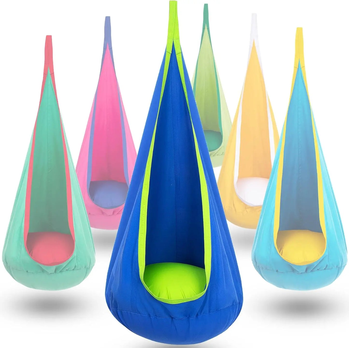 Children's Portable Sensory Swing Hammock Chair with Inflatable Cushion and Side Pocket for Indoor and Outdoor Use
