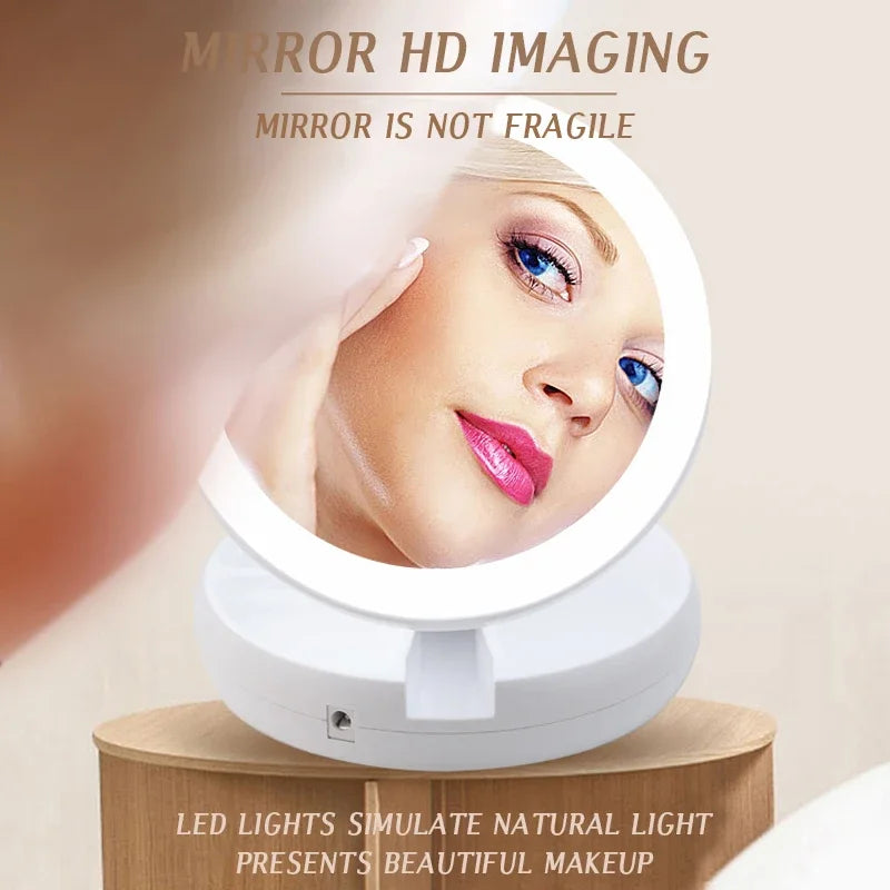 Makeup Mirror with Light – LED Vanity Mirror, 3 Light Modes, USB Charging, 360° Rotation & Storage Base