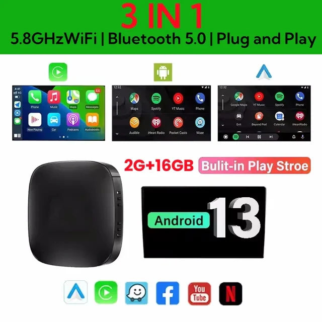 Smart CarPlay Ai Box Android 13 for OEM CarPlay Cars with Wifi Wireless Android Auto Built-in Play Store for Netflix YouTube