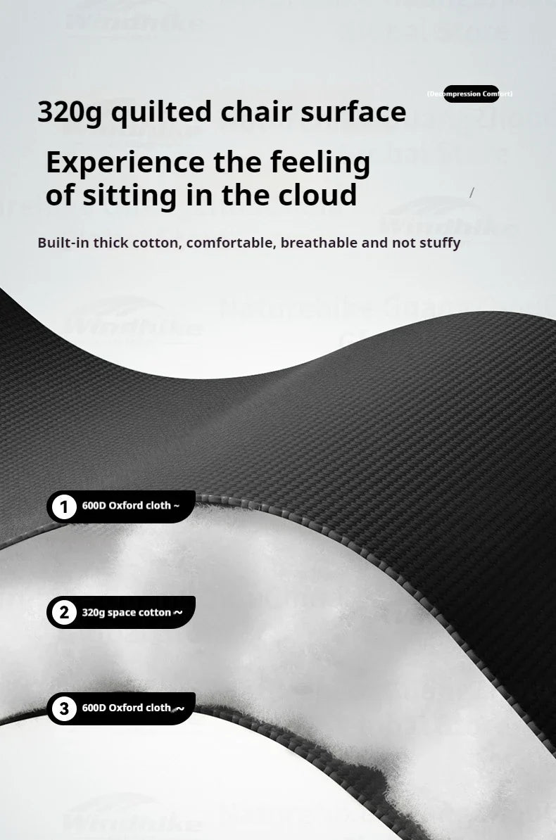 BLACKDOG Floating Moon Adjustable Recliner Folding Cotton Camping Lounge Moon Chair Carbon Steel Leisure Outdoor Fishing Picnic Thicken 600D Oxford Cloth