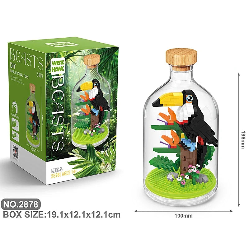 Creative Children's Building Blocks Set - Flamingo & Seahorse Educational Toys in Bottled Design