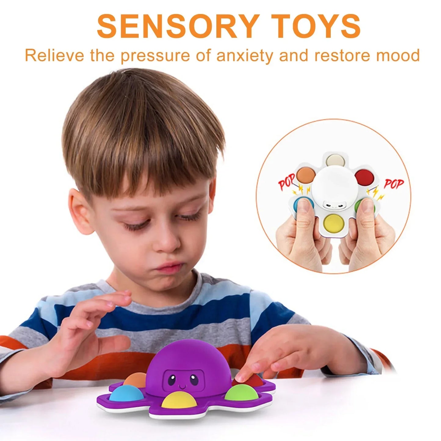 Anti-Stress Push Bubble Fidget Spinner Toy - Sensory Face-Changing Spinner for Kids Stress Relief