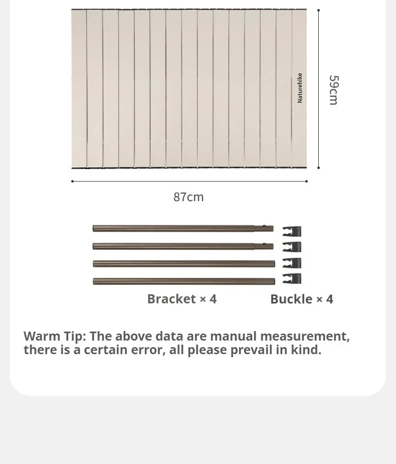 Naturehike Universal Trolley Table Board Portable Lightweight Outdoor Camping Folding Egg Roll Table Style Carbon Steel Picnic Tabletop Heavy Duty