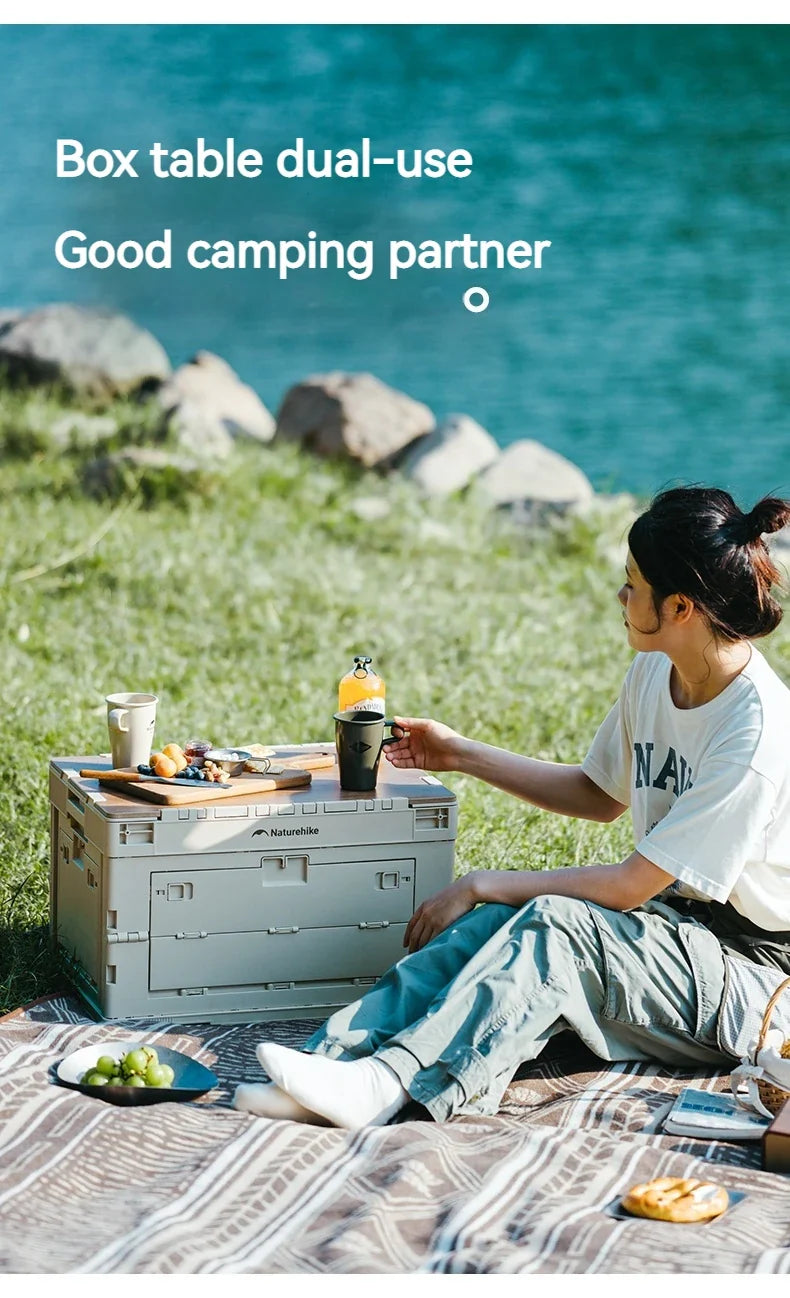 Naturehike PP Folding Storage Box Outdoor Camping Travel Large Box Equipment Portable Multifunctional Car Trunk Storage Cabinet With Table Board