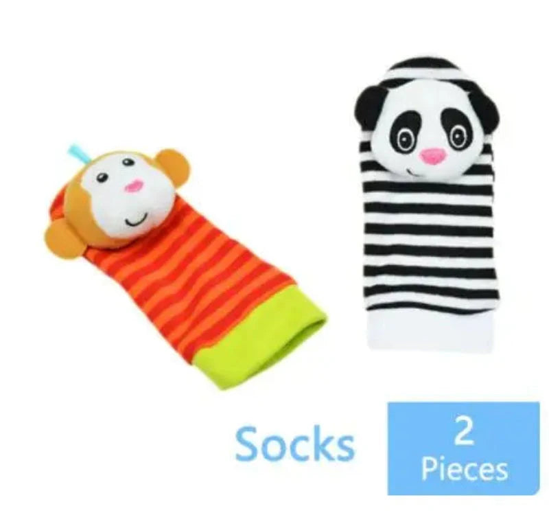 Newborn Cartoon Plush Socks Wrist Strap Rattles Baby Toys 0-36 Months