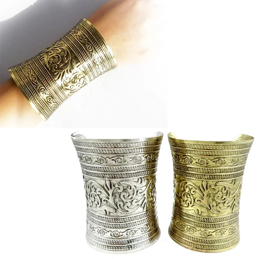 1 Pc Punk Women Metallic Gothic Long Wide Bracelet Adjust Gifts Vintage Metal Cuff Curved Bangle Fashon For Lady Girls