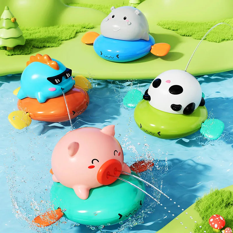 Wind-up Pig Bath Toy for Kids - Pull String Squeeze & Spray Floating Animal for Water Fun in Pool or Bathtub