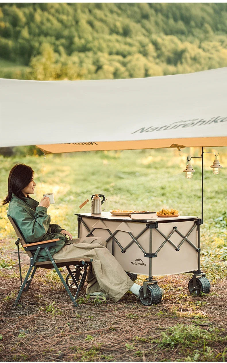 Naturehike Multi-Terrain Gathering Cart Multifunction Foldable Camping Trolley Large Capacity Outdoor Cart Wagon Collapsible 360°