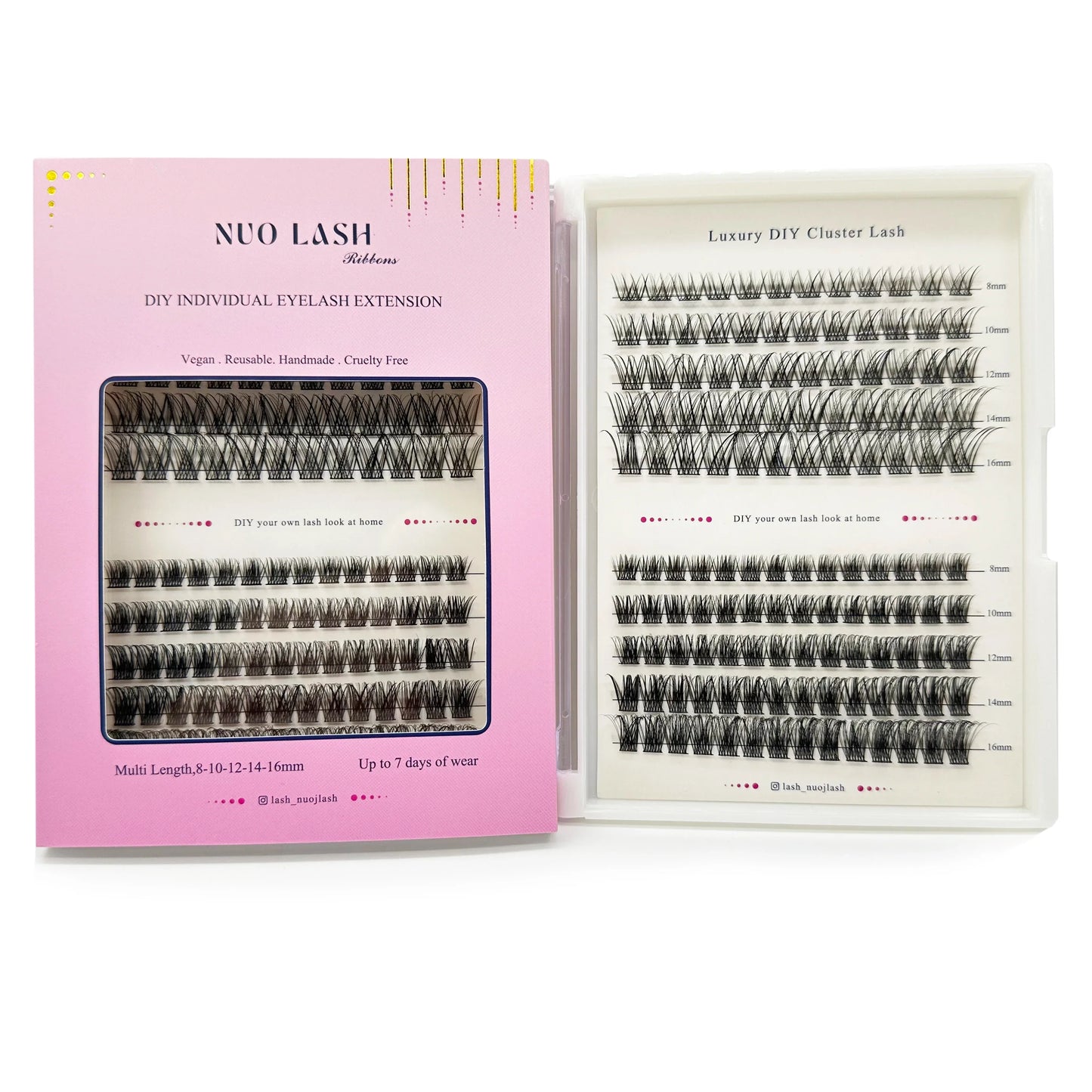 NUO Makeup Luxury DIY Cluster Lash Extension Glue-Based Percut Eyelash Segment Individual Lashes 3D Ribbon Lashes Private Label