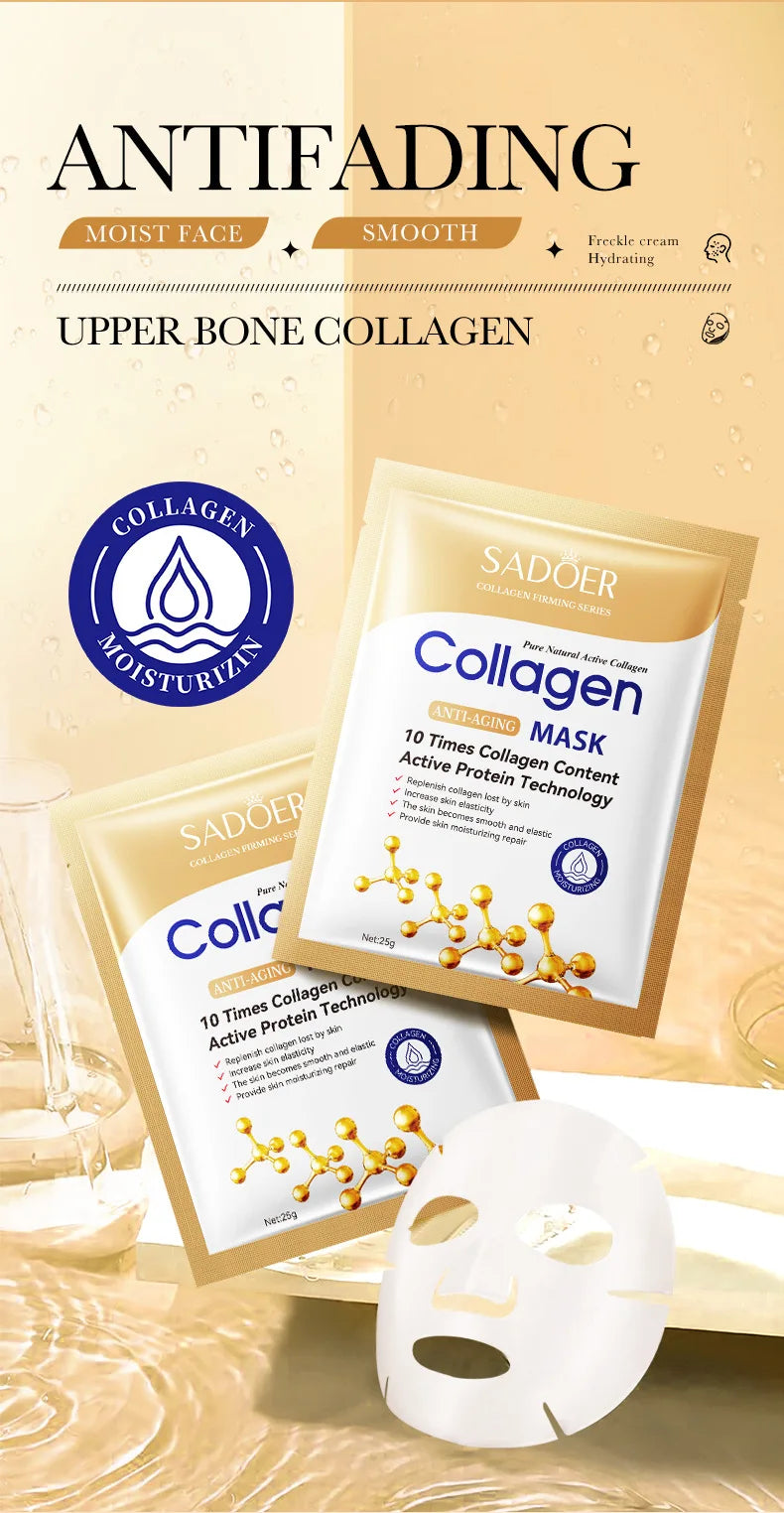10pcs Anti-Wrinkle Collagen Face Mask – Moisturizing, Anti-Aging, Repair & Brightening Skincare Sheet Mask